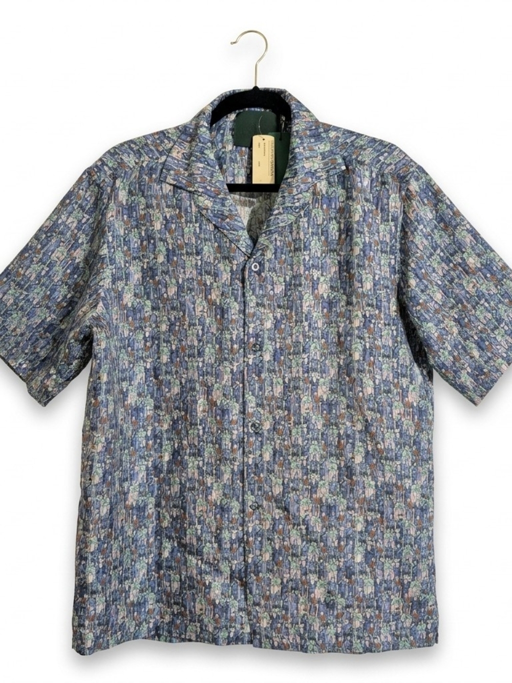 Roi Du Lac - Roma - Silk - NWT -Men's Blue Patterned Short-Sleeve Shirt